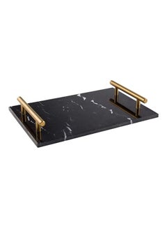 Buy Patterned Marble Tray with Gold-toned Handles Black 30x20x20cm in UAE