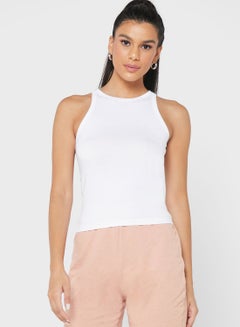 Buy Round Neck Ribbed Tank Top White in UAE