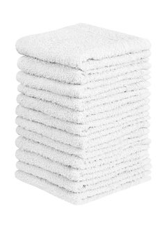 Buy Pack of 12 Cotton Face Towel Set White 30 X 30cm in UAE