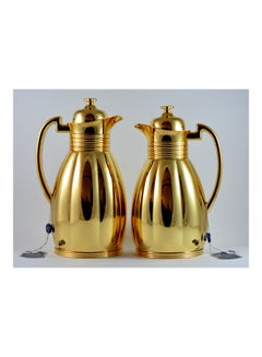 Buy 2-Piece  Tea & Coffee Flask With Lids Gold in UAE