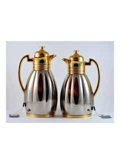 Buy 2-Piece  Tea & Coffee Flask With Lids Gold/Silver in UAE