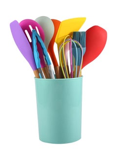 Buy 12-Pieces Non-Stick Spatula Shovel with Wooden Handle Cooking Utensils Multicolour 33x13x13cm in Egypt