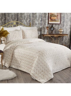 Buy 6-Piece Comforter Set Cotton White/Brown 260x240cm in Saudi Arabia