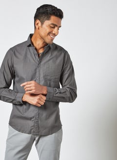 Buy Solid Long Sleeve Shirt Grey in Saudi Arabia