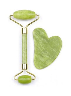 Buy Jade Roller With Gua Sha Face Roller Tools Set Green 14x4.5cm in Egypt