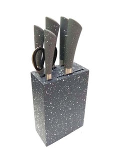 Buy 8-Piece Marbling Kitchen Knife Set Block Stainless Steel Professional with Sharpener, Scissor Grey/Silver 35cm in UAE