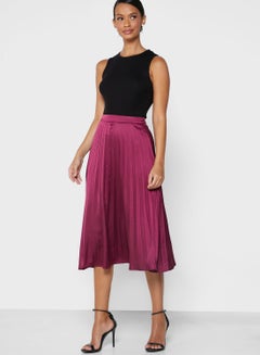 Buy Satin Pleated Skirt Burgundy in UAE