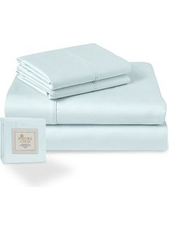 Buy 3-Piece 100% Long Staple 400 Thread Count Single Size Bedding Set Includes 1xFlat Sheet, 1xFitted Sheet 90x200+40 cm, 1xPillow Cover 50x75+5 cm Cotton Light Blue 180x280cm in UAE