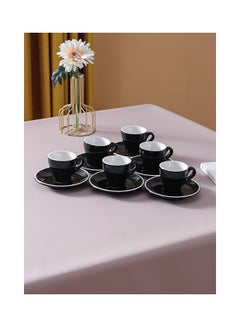 Buy 12-Piece Coffee Cup and Saucer Set Black 9.7x7.6x7.8cm in Saudi Arabia