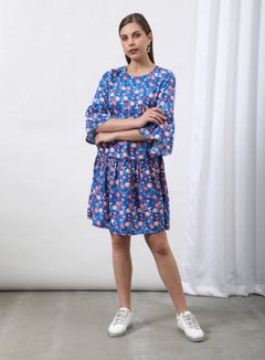 Buy Over-All Printed Mini Dress Light Blue Aop in Saudi Arabia
