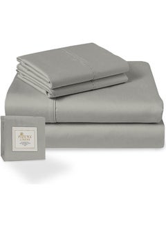 Buy 4-Piece 100% Long Staple Soft Sateen 400 Thread Count Double Size Bed Sheet Set Cotton Silver 230x280cm in UAE