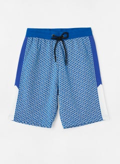 Buy All Over Printed Elastic Waistband Drawstring Shorts Blue/White in Saudi Arabia