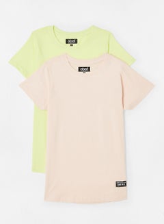 Buy Women  Plain Ronud Neck T-Shirt Pack of 2 Light Yellow/Light Pink in Saudi Arabia