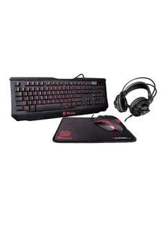 Buy eSPORTS Knucker 4-in-1 Gaming Kit - 3 Color Membrane Keyboard, 2400 DPI Avago 5050 Optical Gaming Mouse, Headset & Mouse Pad Combo Kit Black in UAE