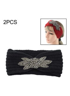 Buy 2-Piece Diamond Six-leaf Gem Knitting Wool Hair Band Sports Manual Head Warm Black in UAE