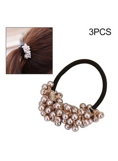 Buy 3-Piece Women Fashion Vitange Rhinestone Crystal Pearl Hair Band Beige/Black in UAE