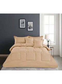 Buy 6-Piece King Striped Luxury Comforter Set Cotton Beige in UAE