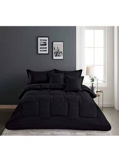 Buy 6-Piece King Striped Luxury Comforter Set Cotton Black in UAE