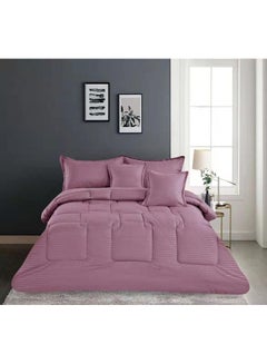 Buy 6-Piece King Striped Luxury Comforter Set Cotton Lavender in UAE