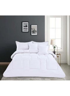 Buy 6-Piece King Striped Luxury Comforter Set Cotton White 220x240cm in UAE