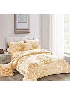 Buy 6-Piece King Velvet Floral Bedding Set Cotton Gold in UAE