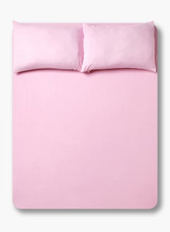 Buy Fitted Bedsheet Set Queen Size Size Microfiber Material Light Weight Soft Feel Everyday Use 90 GSM 1 Bed Sheet And 2 Pillow Case Rose Pink Color Polyester Rose Pink 160 x 200 + 33cm in UAE