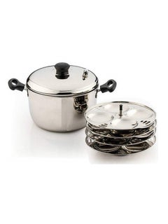 Buy Stainless Steel Idly Cooker 16 Pits 4 plates Silver 22cm in UAE