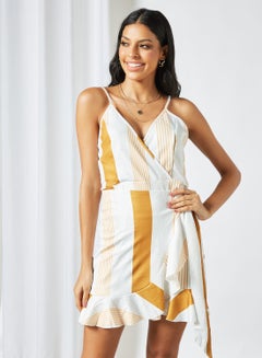 Buy Stripe Print Mini Dress White in UAE