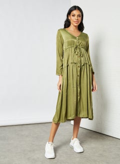 Buy V-Neck Midi Dress Green in Saudi Arabia