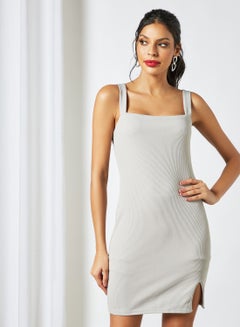 Buy Ribbed Mini Dress Grey in UAE