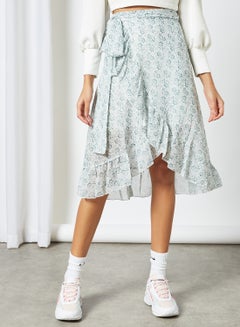 Buy All-Over Print Midi Skirt Blue/White in Saudi Arabia