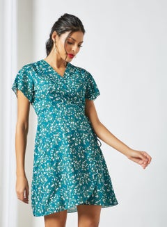 Buy Floral Print Midi Dress Blue in Saudi Arabia