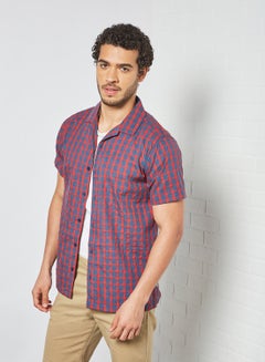 Buy Check Print Short Sleeve Shirt Red/Blue in Saudi Arabia