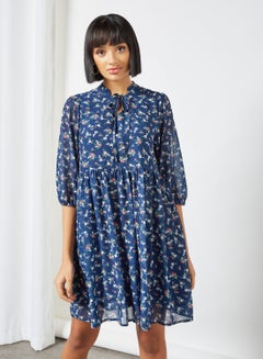 Buy Floral Print Mini Dress Blue in Saudi Arabia