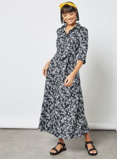 Buy Floral Print Maxi Dress Black/White in UAE