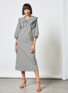 Buy Detachable Collar Checkered Print Dress Black/White in Saudi Arabia