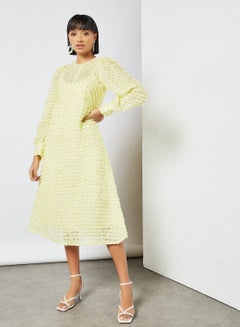 Buy Sheer Frill Detail Midi Dress Yellow in UAE