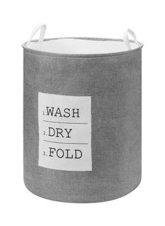 Buy Lawazim Round Laundry Basket with Printed Letters | Storage Basket | Laundry Hamper | Boxes for Organizing - Wash Dry Fold Grey 40x50cm in Saudi Arabia