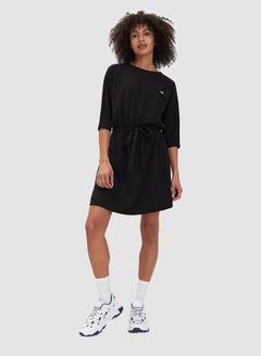 Buy Solid Belted Dress Black in Egypt
