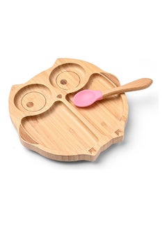 Buy Baby Toddler Bamboo Plate And Spoon With Silicone Suction - Owl Cute - Assorted in UAE