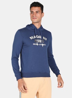 Buy Hooded Neck Printed Hoodie Navy Blue in UAE