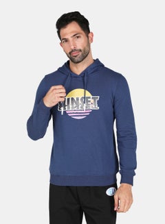 Buy Graphic Printed Hoodie Navy Blue in UAE