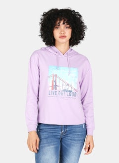 Buy Live Out Loud Printed Hooded Neck Long Sleeve Hoodie Orchid Bloom in Saudi Arabia