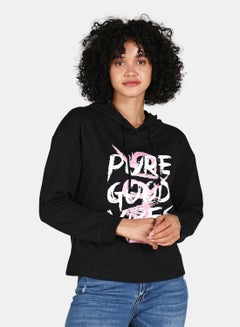 اشتري هودي بأكمام طويلة مزود برباط ومطبوع بعبارة "Pure Good Vibes" أسود في الامارات