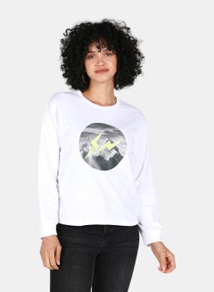 Buy Graphic Print Round Neck Crop Sweatshirt White in Saudi Arabia
