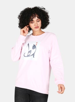 Buy Casual Graphic Printed Crew Neck Regular Fit Sweatshirt Light Pink in Saudi Arabia