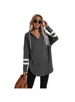 Buy Long Sleeved Hooded Sweater Grey/White in Saudi Arabia