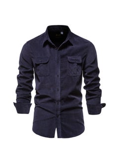 Buy Cotton Corduroy Slim Casual Shirt Blue in Saudi Arabia