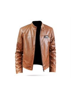 Buy Stand Collar Trendy Biker Jacket Brown in Saudi Arabia