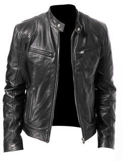 Buy Stand Collar Trendy Biker Jacket Black in Saudi Arabia